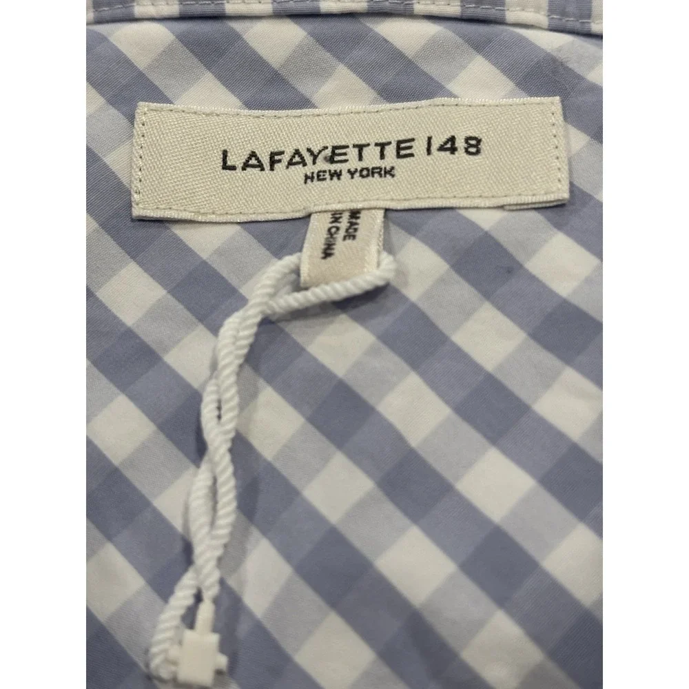 LAFAYETTE 148 GINGHAM COTTON POPLIN NOTCHED SHAWL COLLAR SHIRT 2XL $359 EUC - Picture 4 of 13